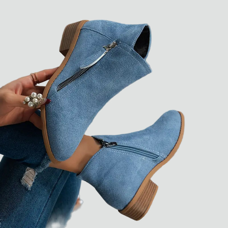 Modne damskie botki zamszowy look z bocznym suwakiem