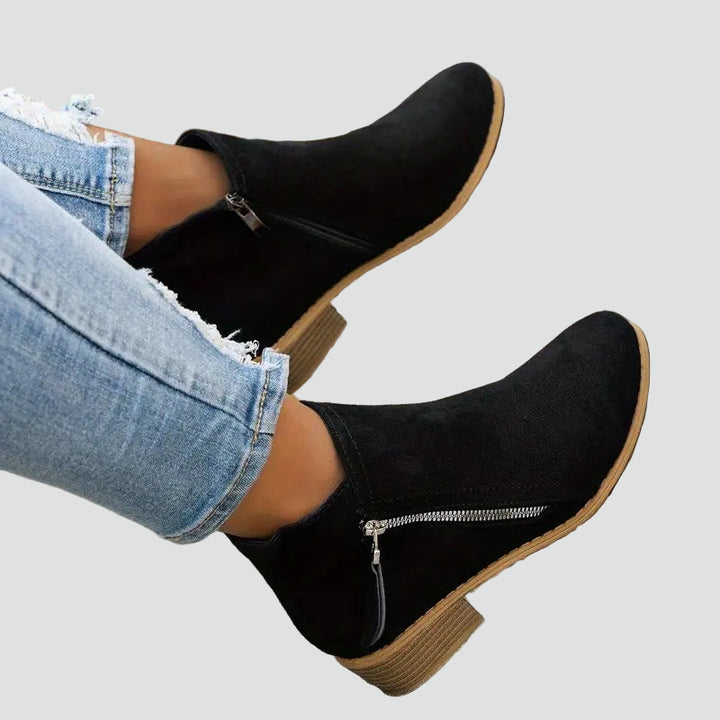 Modne damskie botki zamszowy look z bocznym suwakiem