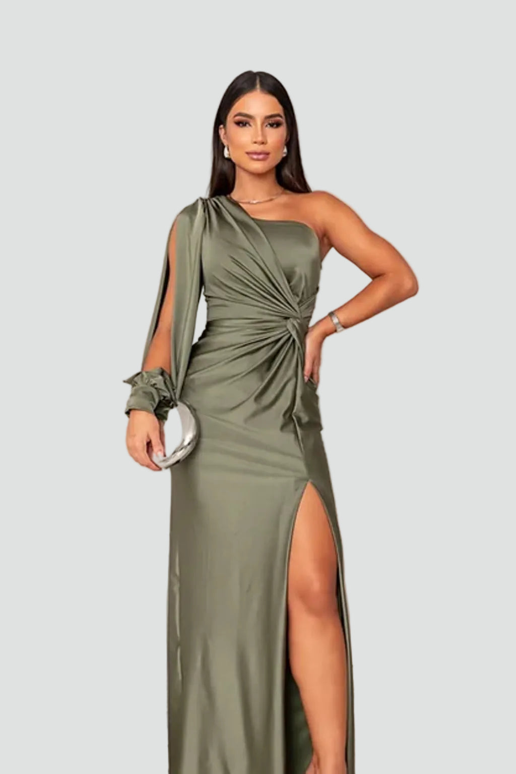 Women's one-shoulder maxi gala dress with slit and draping