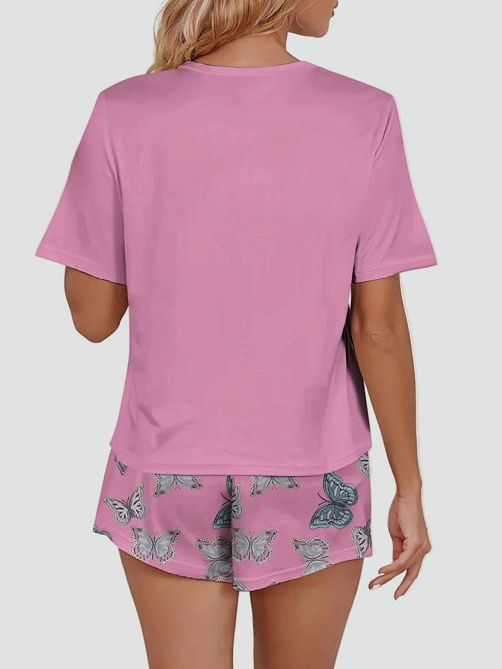 Cute women's short pajamas with butterfly motif