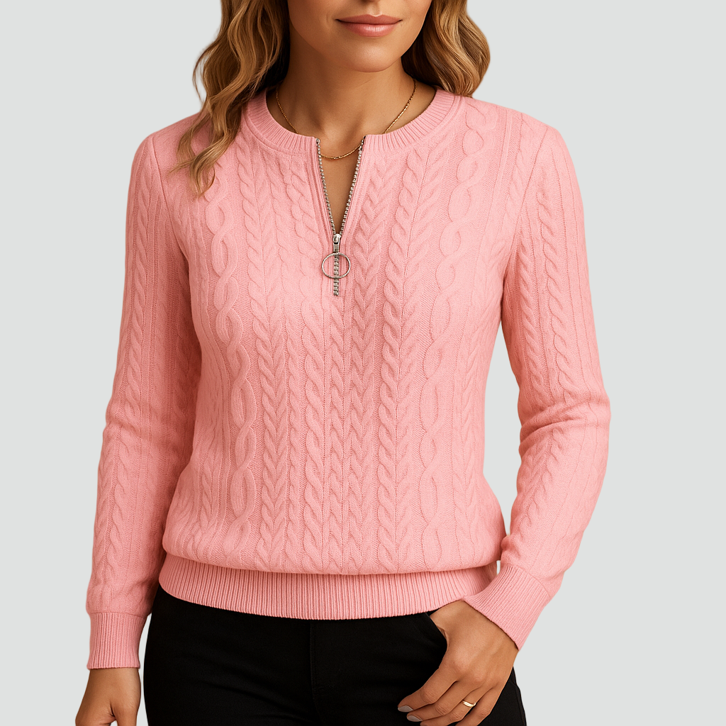 Sweter dla kobiet z warkoczowym splotem i zamkiem pod szyją