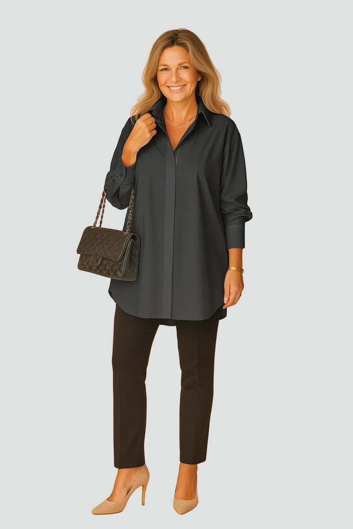 Długa elegancka tunikowa koszula damska oversize na co dzień