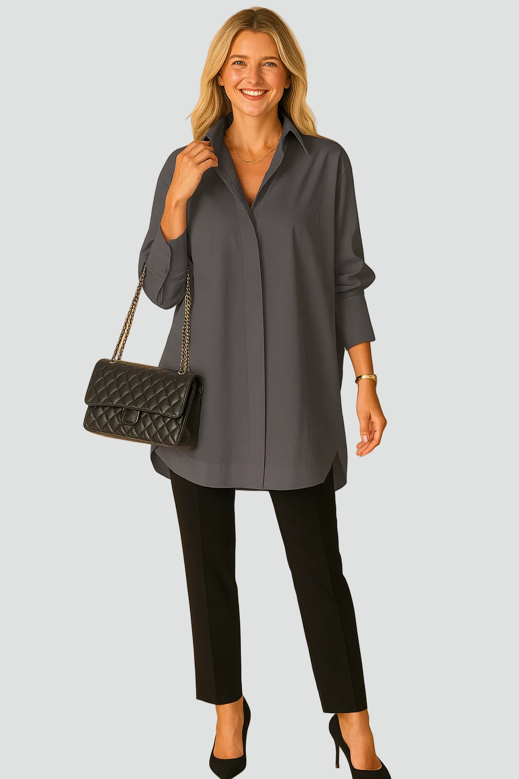 Długa elegancka tunikowa koszula damska oversize na co dzień