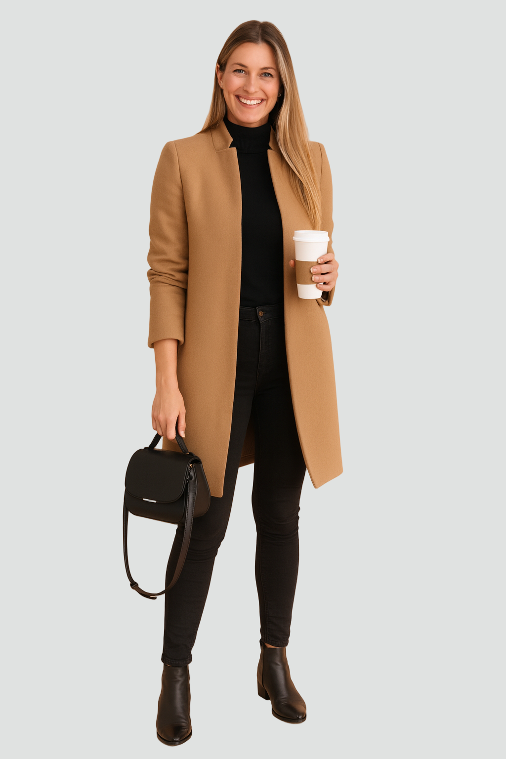 Klasyczny elegancki wełniany płaszcz damski do pracy