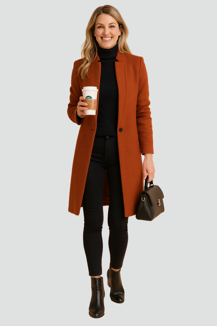 Klasyczny elegancki wełniany płaszcz damski do pracy