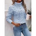 Warm women's turtleneck sweater with a cable-knit design