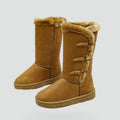 Bottes montantes en daim fourrées pour femme, avec boucles et semelle antidérapante