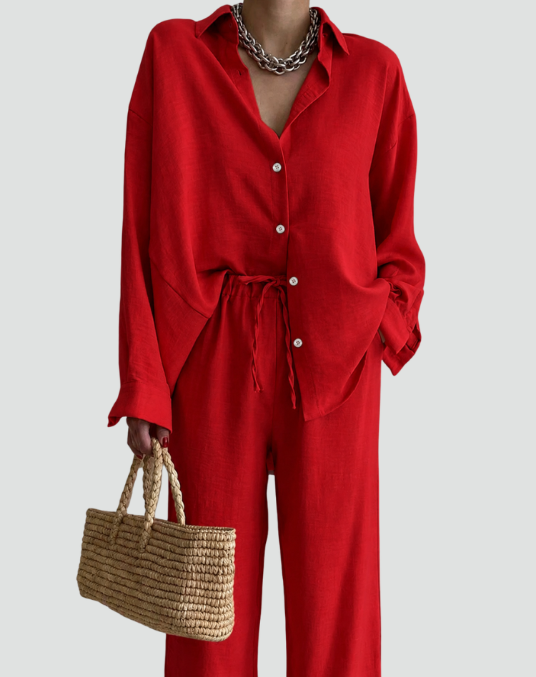 Ensemble femme en lin avec chemise oversize et pantalon ample