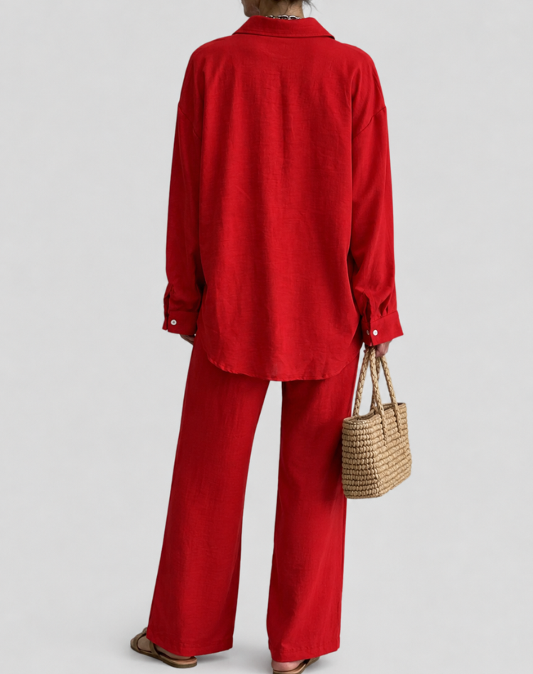 Ensemble femme en lin avec chemise oversize et pantalon ample