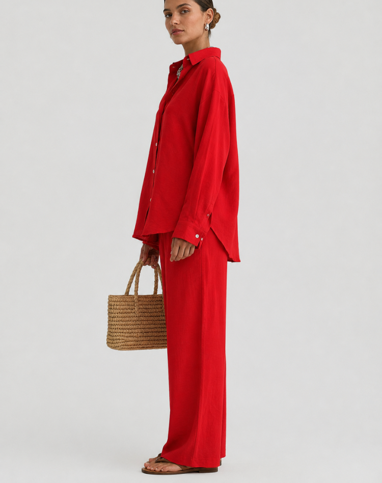 Ensemble femme en lin avec chemise oversize et pantalon ample