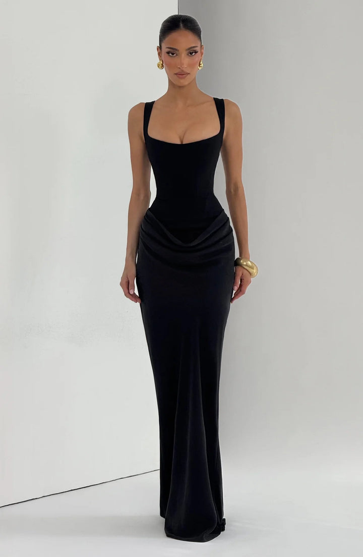 Black Maxi Corset Dress with Open Back