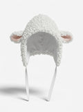 Plush women's winter hat with lamb ears and ties