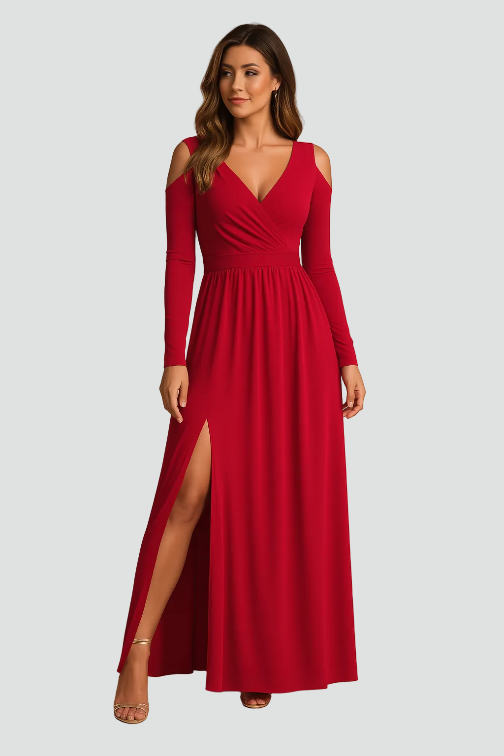 Elegancka koktajlowa sukienka damska maxi z rozcięciem