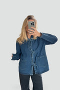 Veste en jean pour femme à lien et grand col