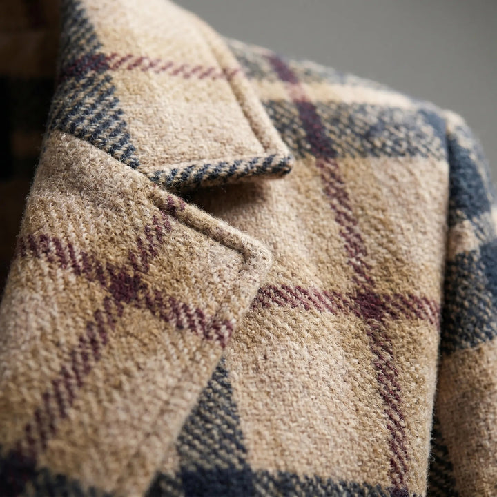PlaidwellLong Checkered Lapel Coat For Women