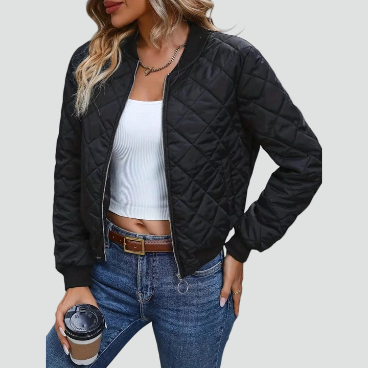 Quilted women's bomber jacket with zipper and cuffs