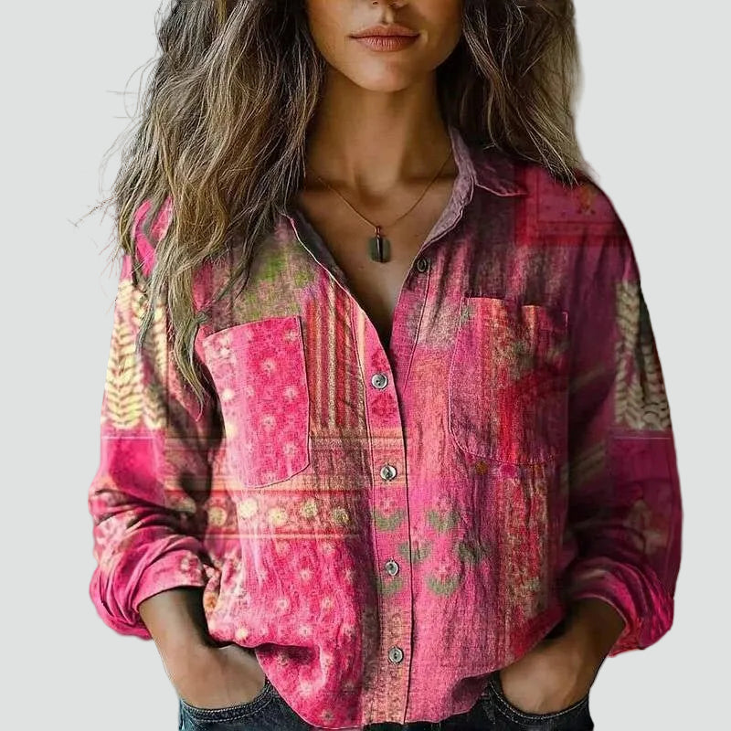 Bandana Print Shirt with Collar and Long Sleeves