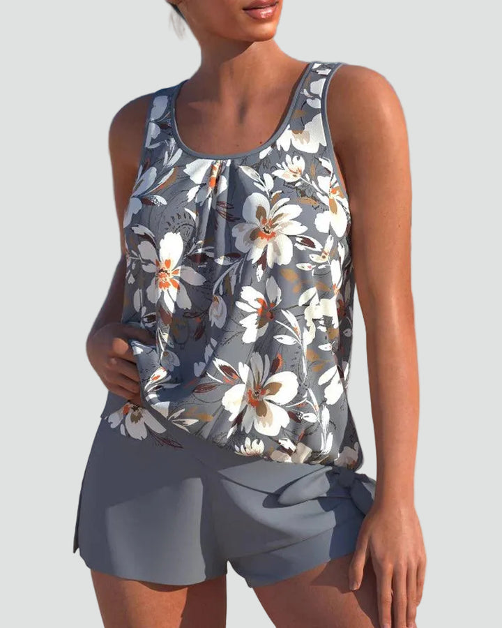Elegancki modelujący damski zestaw tankini z kwiatowym wzorem