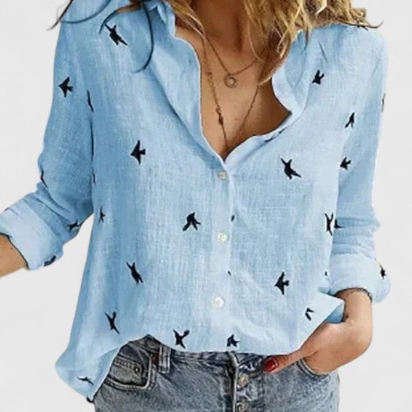 Harper | Lapel Collar Linen Button-Down Shirt for Women