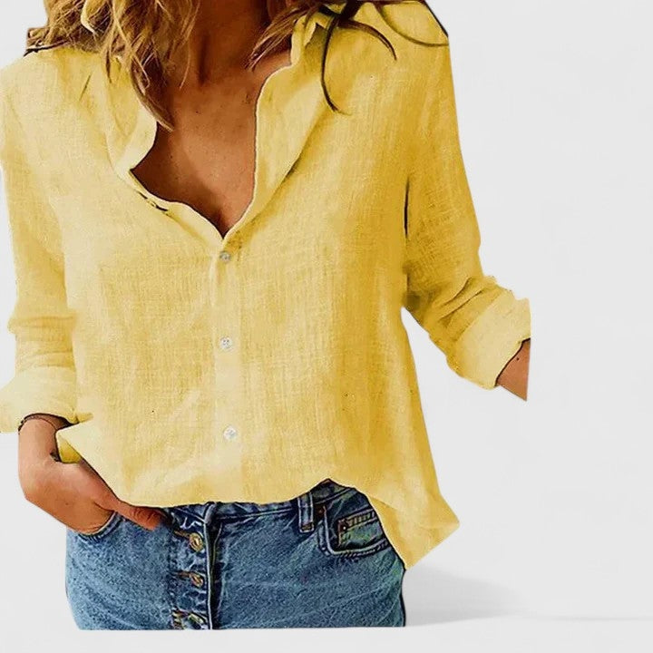 Harper | Lapel Collar Linen Button-Down Shirt for Women