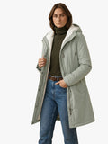 Long women's parka with fleece lining and a hood