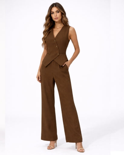 Ensemble Femme Gilet Tailleur Sans Manches Pantalon Large – vue 2