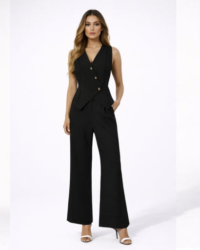 Ensemble Femme Gilet Tailleur Sans Manches Pantalon Large – vue 3