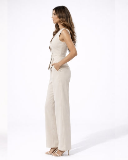 Ensemble Femme Gilet Tailleur Sans Manches Pantalon Large – vue 4