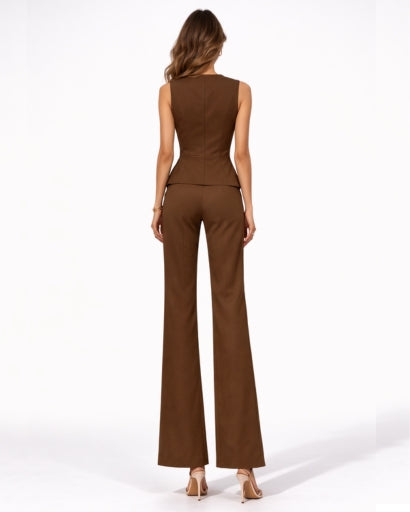 Ensemble Femme Gilet Tailleur Sans Manches Pantalon Large – vue 6