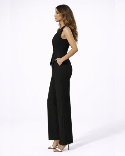 Ensemble Femme Gilet Tailleur Sans Manches Pantalon Large – vue 8