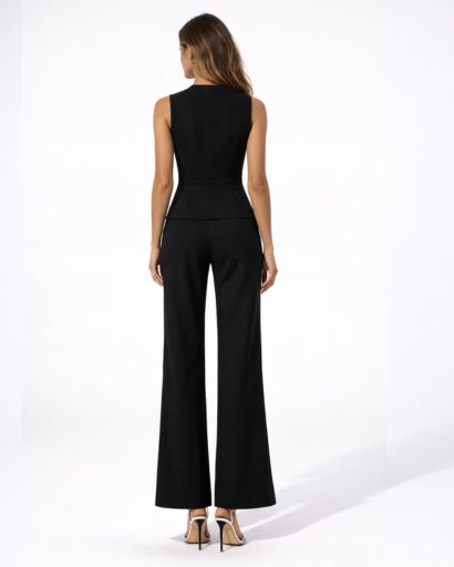 Ensemble Femme Gilet Tailleur Sans Manches Pantalon Large – vue 9