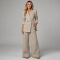 Ensemble à carreaux pour femme, idéal pour le bureau, avec pantalon à jambes larges