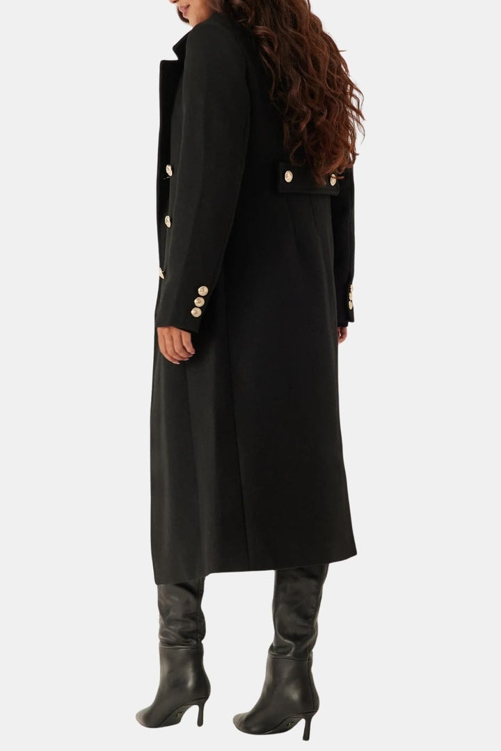 Double breasted longline wool coat with notch lapel