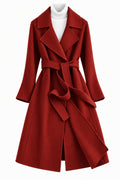 Elegant long women's wrap coat with lapels for winter
