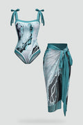 Women's Swimsuit with Abstract Pattern and Sarong