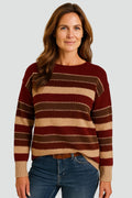 Pull femme à col rond et à rayures, parfaitement ajusté