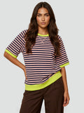 T-shirt rayé pour femme avec finitions contrastantes