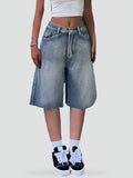 Shorts en jean pour femmes à coupe ample avec taille haute de type jorts