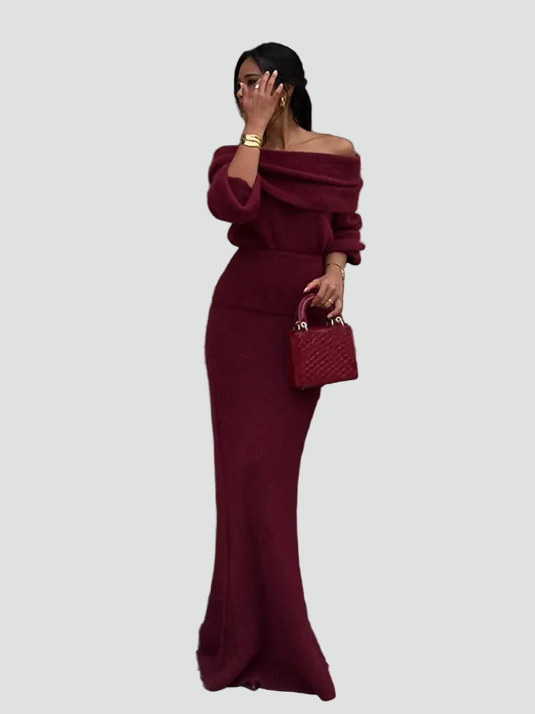 Sukienka maxi gala damska hiszpanka z długim rękawem dopasowana