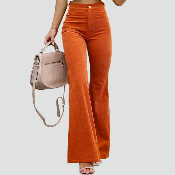 Sztruksowe damskie spodnie dzwony z wysokim stanem