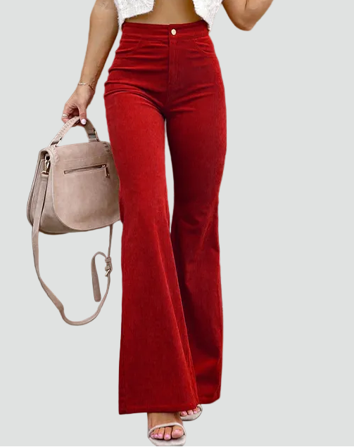 Sztruksowe damskie spodnie dzwony z wysokim stanem