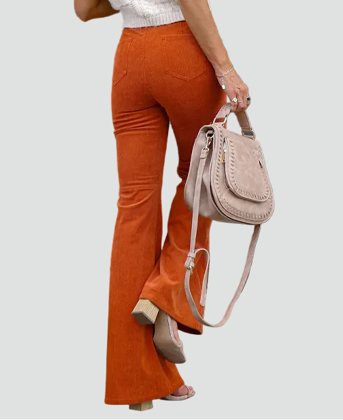 Sztruksowe damskie spodnie dzwony z wysokim stanem