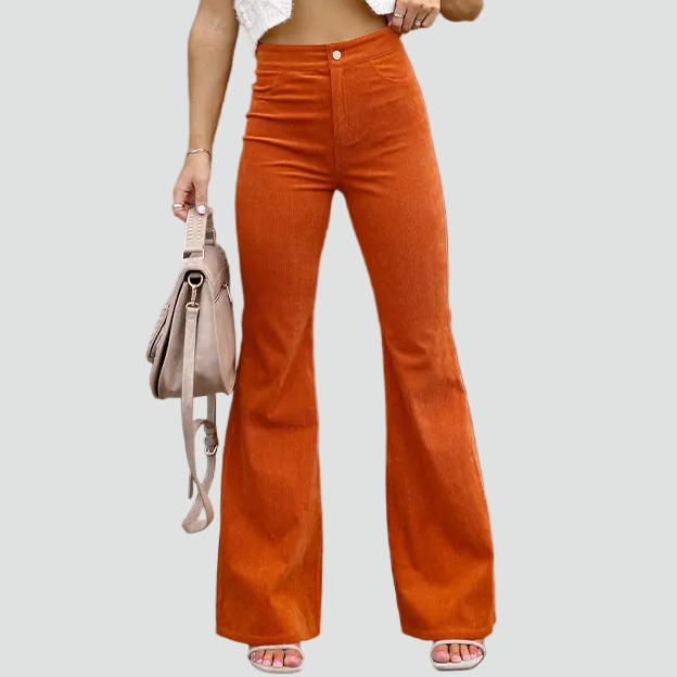 Sztruksowe damskie spodnie dzwony z wysokim stanem