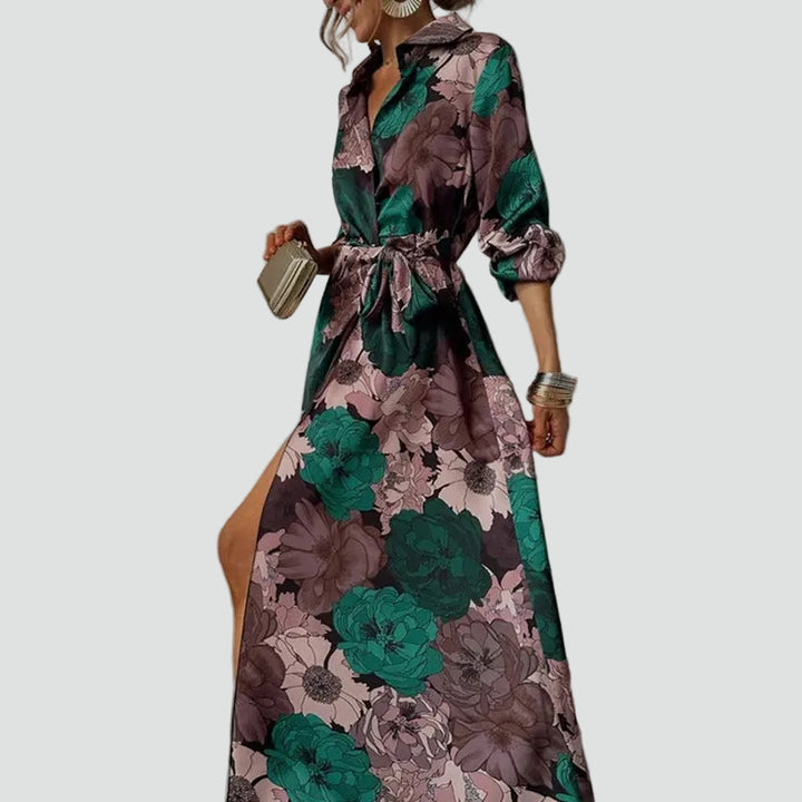 Sukienka maxi damska w kwiaty z paskiem elegancka