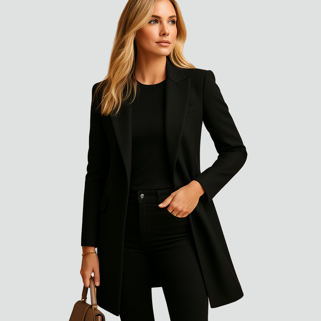 Długi jednorzędowy płaszcz wełniany damski elegancki