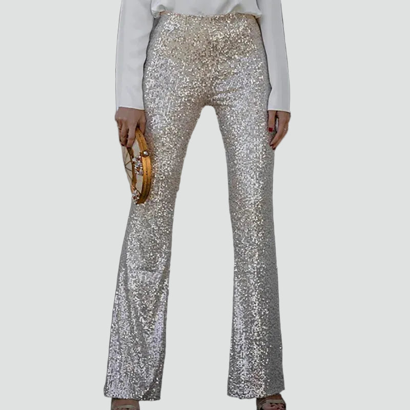Spodnie dzwony damskie z cekinami eleganckie na imprezę