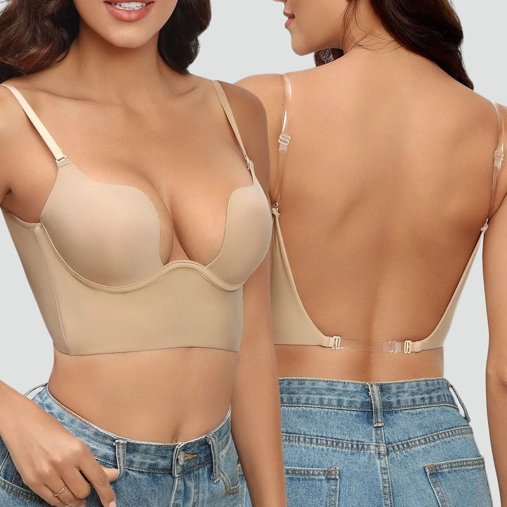Damski biustonosz samonośny push up bez pleców z regulowanymi ramiączkami