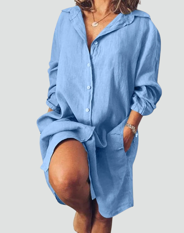Linnen damesblouse met zakken, perfect voor elke gelegenheid