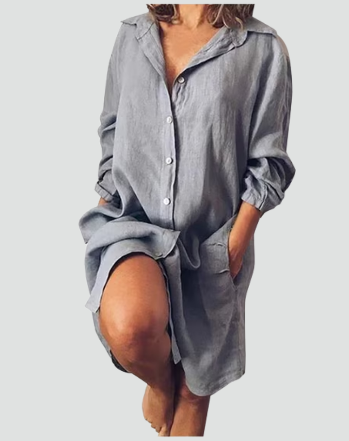 Linnen damesblouse met zakken, perfect voor elke gelegenheid