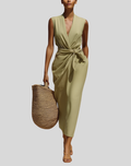 Women's Wrap Dress with V-Neck and Tie
